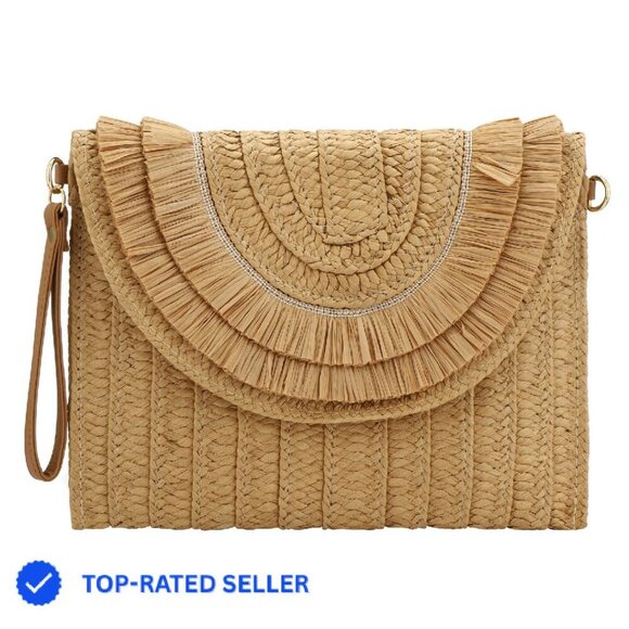 Handbags - Woven Straw Clutch Purse Small Rattan Crossbody Bag Boho Chic Summer Travel